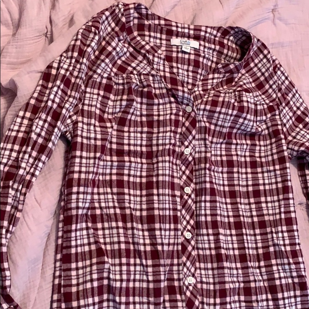 maroon plaid button up
